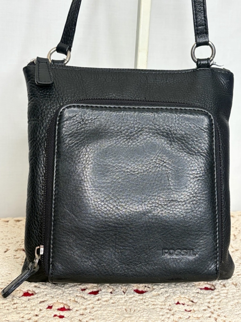 Fossil Black Leather Crossbody Vintage